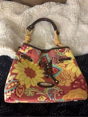Spartina 449 Floral Canvas Shoulder Bag in Yellow, Coral & Turquoise